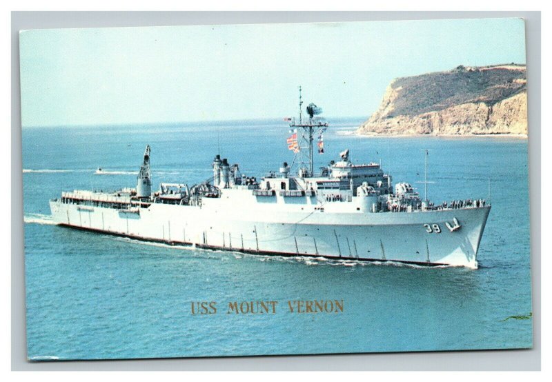 Vintage 1970's Postcard Navy USS Mount Vernon Anchorage-Class Dock Landing Ship