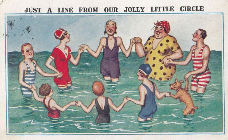 Rng A Ring O Roses Jolly Circle Just A Line Swimming Antique Comic Postcard