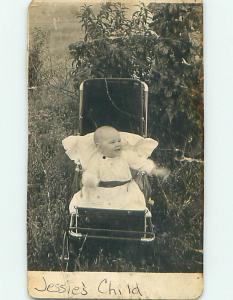 Pre-1918 rppc BABY IN ANTIQUE CARRIAGE STROLLER r6018