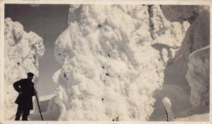 J76/ Sandpoint Idaho RPPC Postcard c1910 Man Hiking Snow Blizzard 391