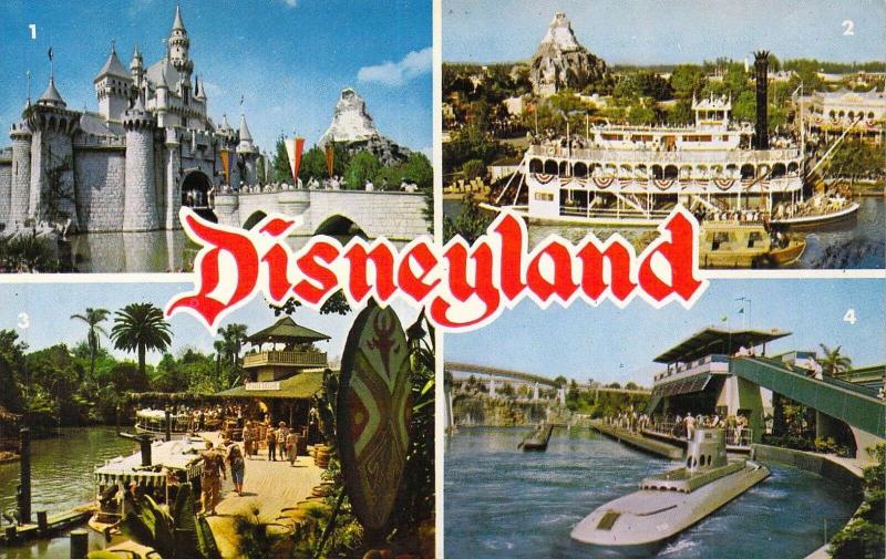 Disneyland, O-1, Sleeping Beauty Castle, Mark Twain, etc, Vintage Postcard