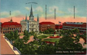Vintage Jackson Square New Orleans Louisiana LA Linen Postcard
