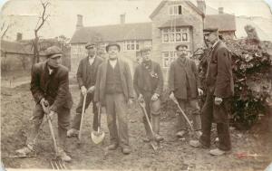 c1910 RPPC UK Laborers Construction Workers w/ Spades, Pitchfork by Fancy House