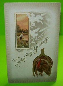 Thanksgiving Postcard Vintage Embossed Series 946 Gold Unused AS Meeker