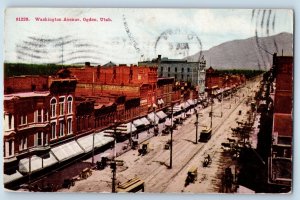 1910 Ogden Utah UT Vintage Postcard Washington Avenue Streetcar Building Posted