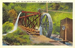 LITTLE BOY~OLD WATER WHEEL  In The Heart Of The Mountains c1940's Linen Postcard