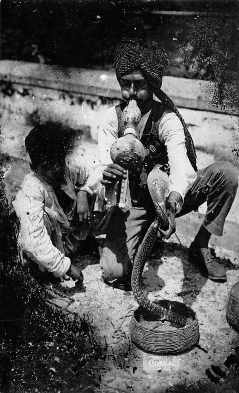 RPPC SNAKE CHARMER India? Cobra Real Photo c1920s Vintage Postcard