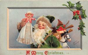 D70/ Santa Claus Merry Christmas Postcard c1910 Frances Brundage Green Suit 6