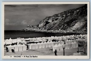 Nazare Oeste Portugal Postcard The Bathing Beach c1940's Unposted RPPC Photo