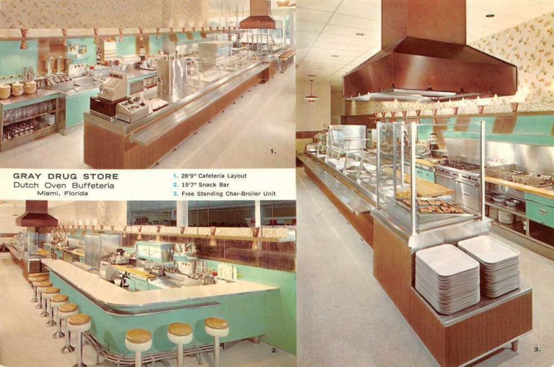 Miami Florida Gray Drug Store Cafeteria Oversized Postcard AA5781