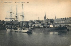 Navigation & sailing themed vintage postcard Saint Malo cruise ship frigate