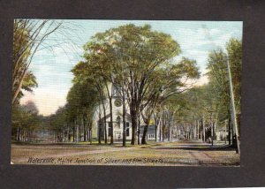 ME Junction Silver & Elm St Streets Waterville Maine Postcard UDB PC