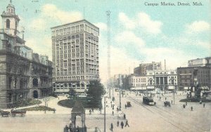 United States Detroit Campus Martius tramway vintage postcard