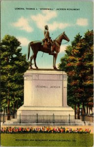 Richmond Virginia VA Stonewall Jackson Monument Linen Postcard 