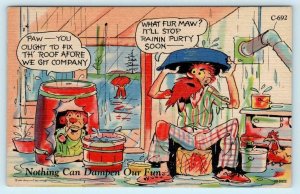 RAY WALTERS Hillbilly Comics Nothing Can Dampen Our Fun 1940s Linen Postcard