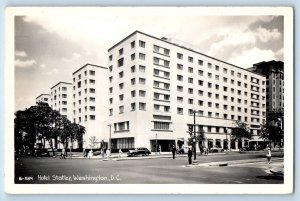 Washington DC Postcard RPPC Photo Hotel Statler Building Scene Street Cars c1940