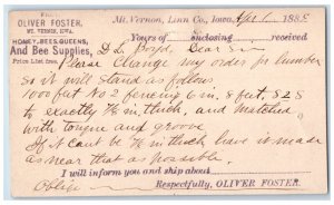 1889 Oliver Foster Bees Supplies Mt. Vernon Linn Co. IA Clinton IA Postal Card