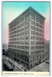 c1910 Exterior View Fleming Building Streetcar Des Moines Iowa Unposted Postcard