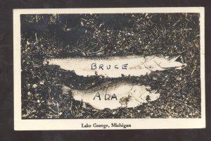 RPPC LAKE GEORGE MICHIGAN FISHING CATCH FISH 1941 VINTAGE REAL PHOTO POSTCARD