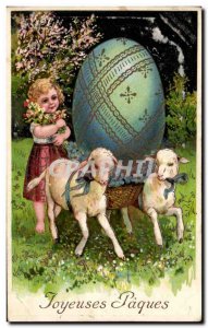 Old Postcard Fun Children Lambs Easter