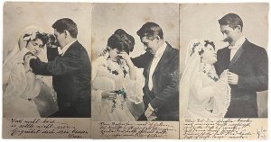 Serie 3 postcards 1906 nostalgic groom & bride marriage wedding dress Hungary 