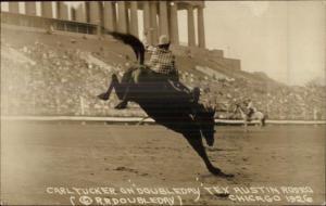 Cowboy Carl Tucker on Doubleday Tex Austin Rodeo Chicago 1926 RPPC/Card