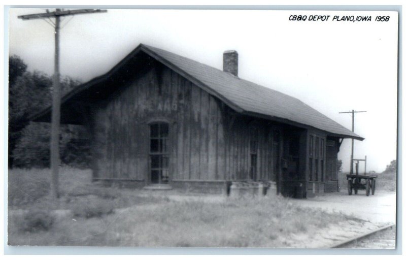 c1958 CB&Q Depot Plano Iowa IA Railroad Train Depot Station RPPC Photo Postcard