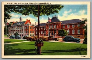 Postcard New Brunswick NJ c1937 City Hall and Post Office Middlesex County Linen