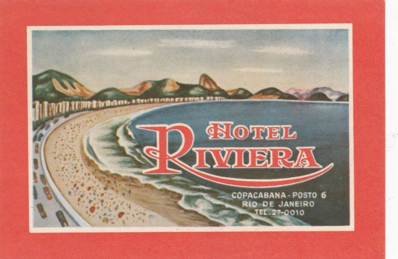 Brasil Rio De Janeiro Copacabana Hotel Riviera Vintage Luggage Label sk4666