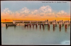 Vintage Postcard 1940 Lock & Dam No. 21, Quincy, Illinois (IL)