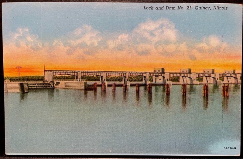 Vintage Postcard 1940 Lock & Dam No. 21, Quincy, Illinois (IL)