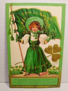 St Patrick's Day Postcard Erin Go Bragh Women Flag Shamrocks Clovers Series 2