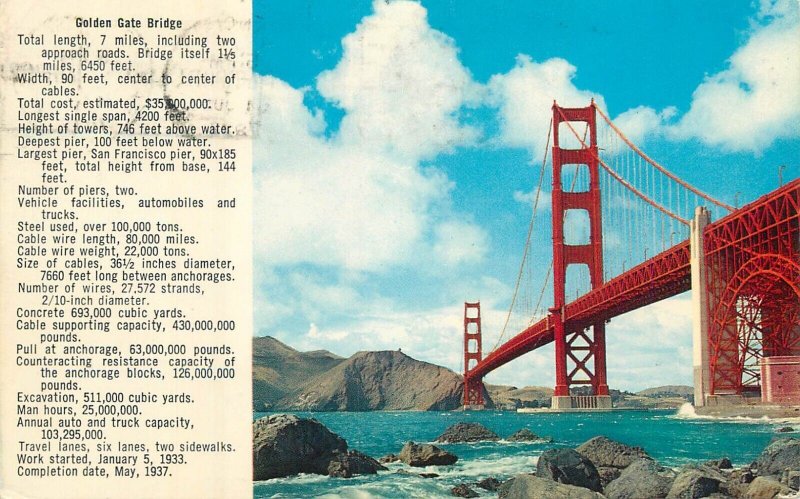Postcard United States San Francisco California Golden Gate bridge 1972