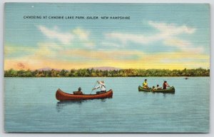 Salem New Hampshire~Trio of Canoes @ Canobie Lake Park~Canoeing~1945 Linen PC