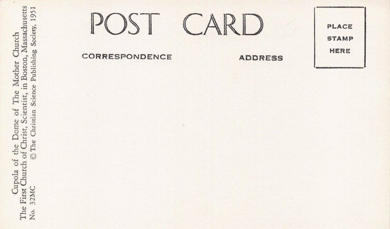 BOSTON~MOTHER CHURCH FIRST CHURCH OF CHRIST SCIENTIST-CUPOLA DOME~PHOTO POSTCARD