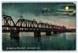 Davenport Iowa IA Postcard Bridge Moonlight Night Exterior 1909 Vintage Antique