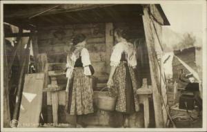 Costumes of Ampezzona Italy Woman Water Well? c1910 Real Photo Postcard