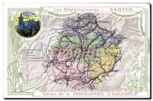 Old Postcard geographical map of Chocolaterie & # 39Aiguebelle Sarthe
