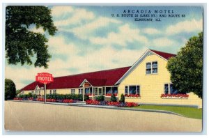 c1940 Exterior View Arcadia Motel Building Elmhurst Illinois IL Vintage Postcard