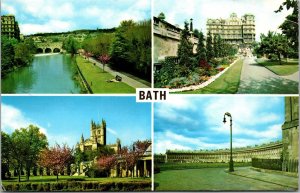 Vtg Bath England Pulteney Bridge River Avon Abbey Royal Crescent 1960s Postcard