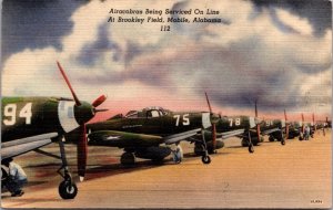 Linen Postcard Airacobras Being Serviced at Brookley Field in Mobile, Alabama