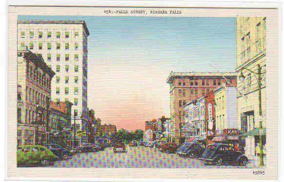 Falls Street Walgreen Cars Niagara Falls New York linen postcard