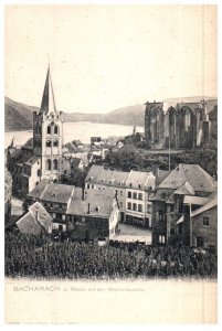 Rhein mit der Wernerkapelle Bacharach Germany Black And White Postcard