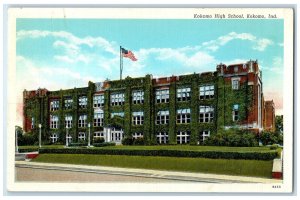 c1940's Kokomo High School Campus Building US Flag Kokomo Indiana IN Postcard