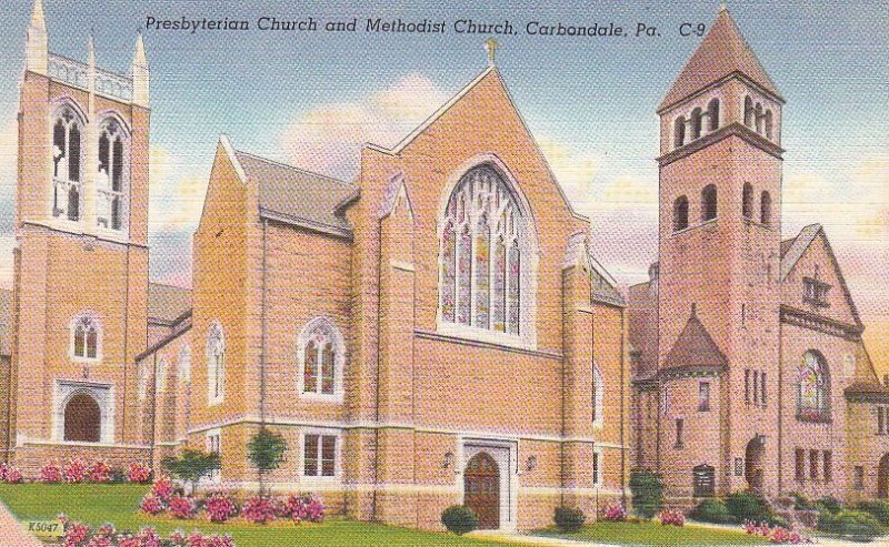 Postcard Presbyterian Methodist Church Carbondale PA