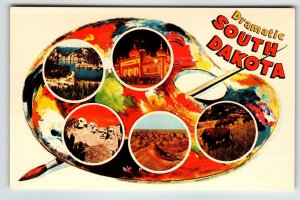 Postcard Greetings From South Dakota Chrome Paint Pallet Paintbrush Dramatic