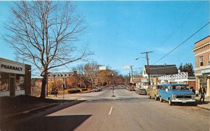 Durham New Hampshire~Main Street~2 Mini Vans~Pharmacy~1960s Postcard