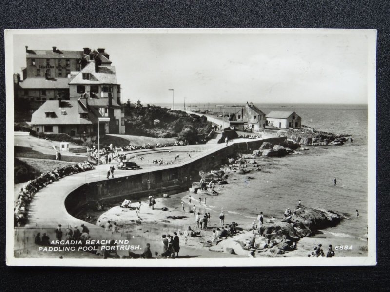 Antrim PORTRUSH Arcadia Beach & PADDLING POOL c1950s RP Postcard by D. Constance