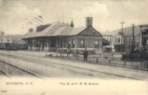 D.&H.R.R.Station, Oneonta, NY, USA Railroad Train Depot 1908 postal used 1908