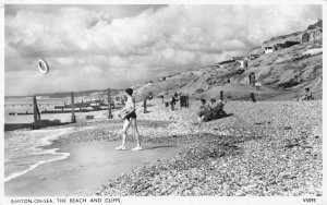 England 1954 Barton-on-sea Beach and Cliffs Swimming Ring vintage postcard